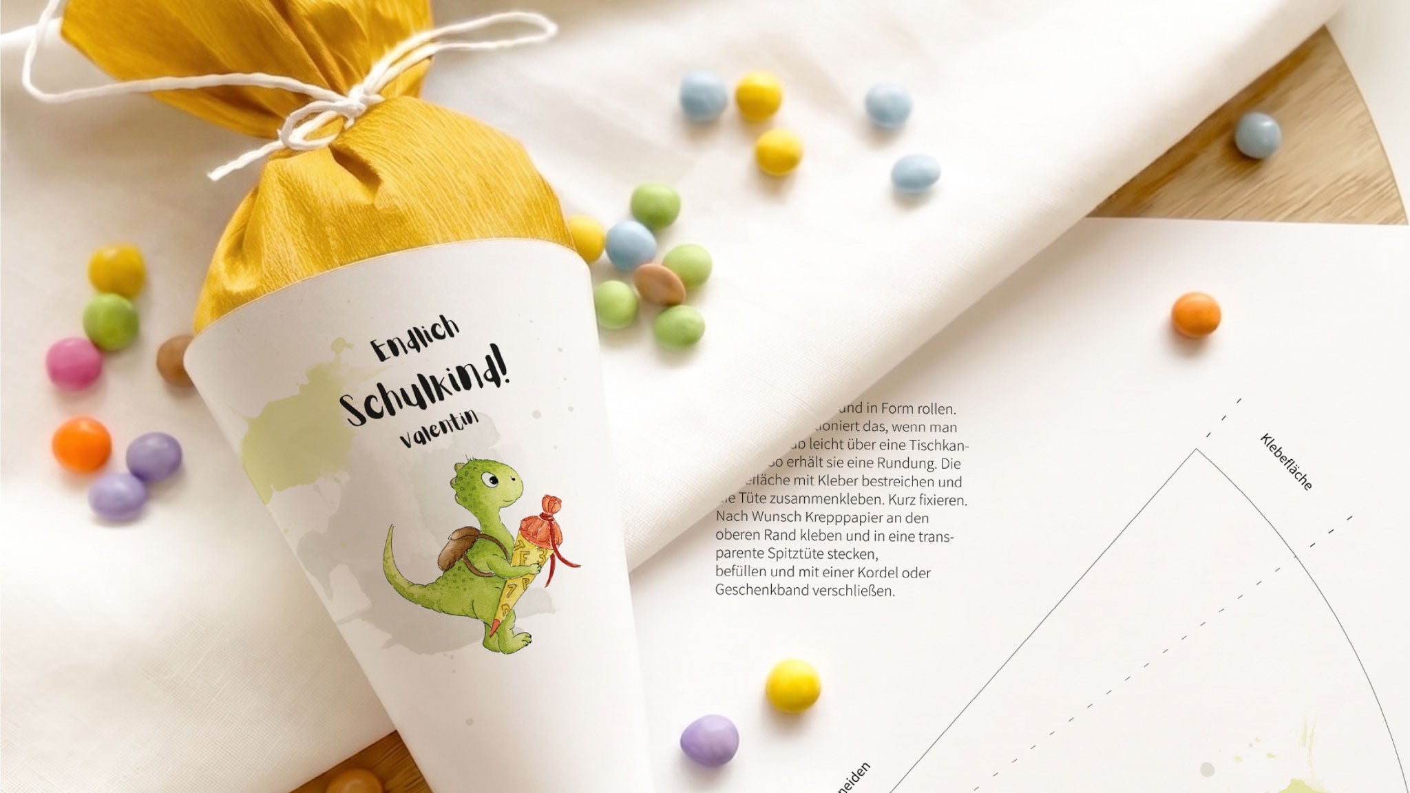 DIY Mini Schultüte basteln - Geschenk zur Einschulung und Party Dekoration