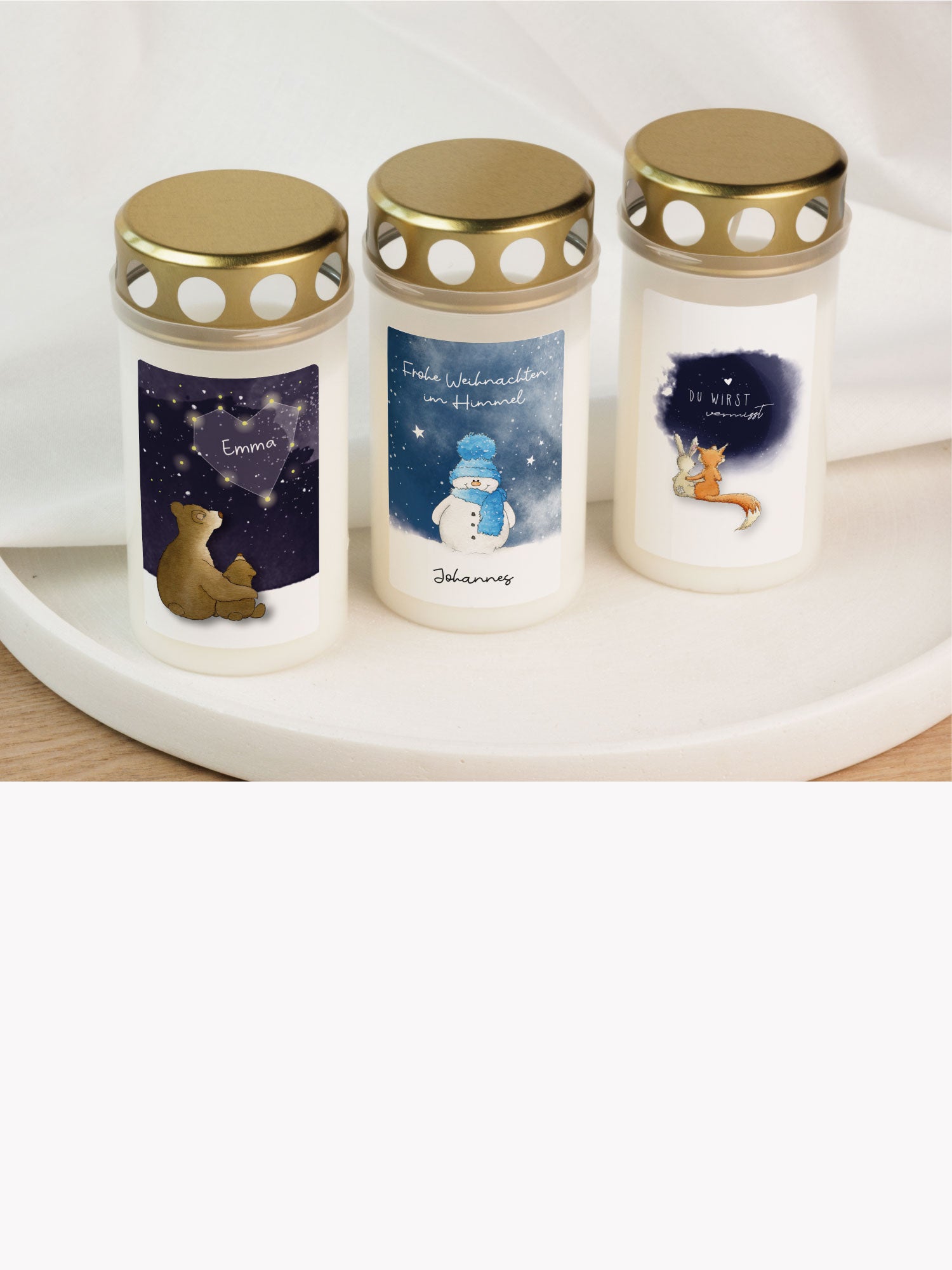 Kollektion Grabkerzen Grablicht Friedhofskerze personalisiert Sternenkinder Funkenbunt