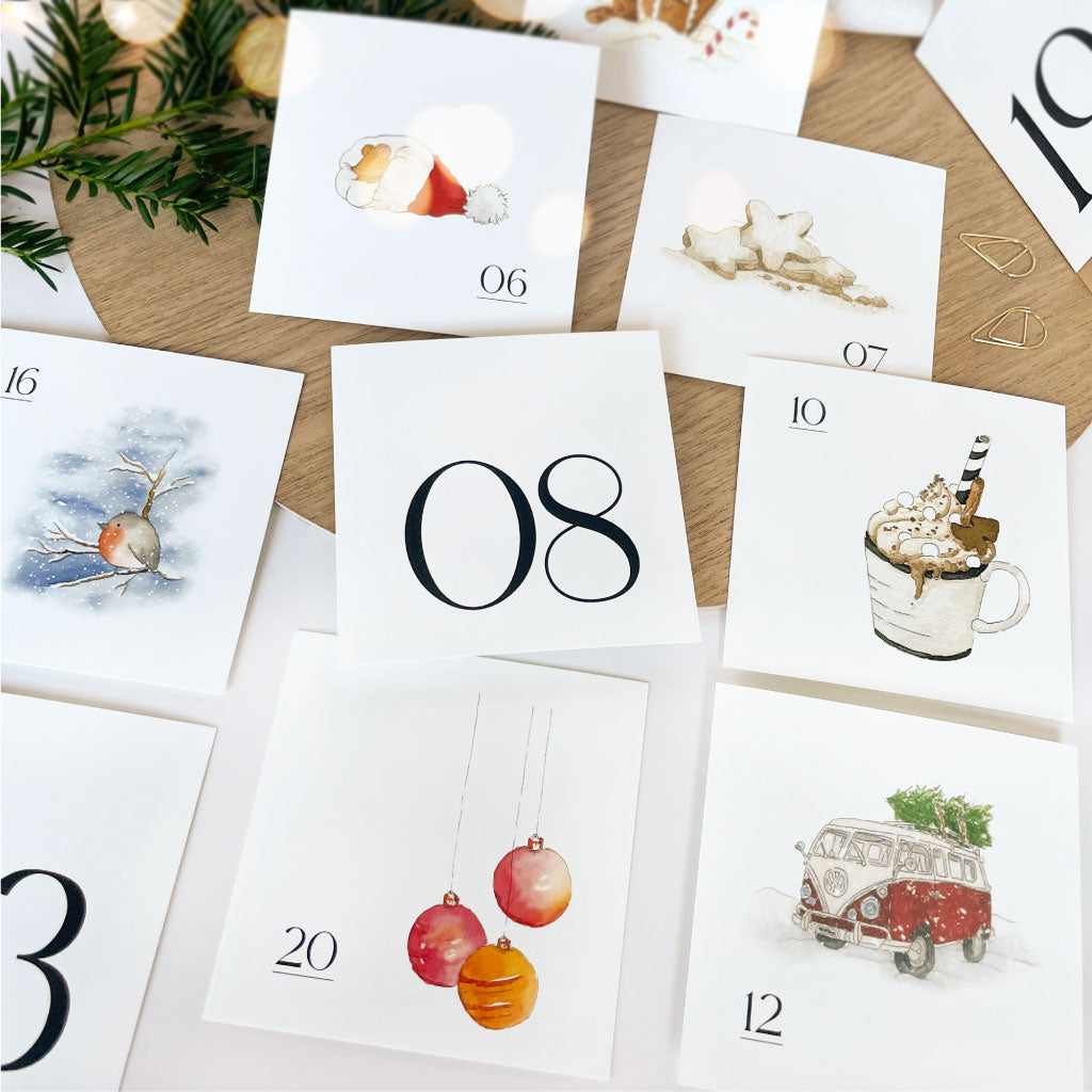 24 quadratische Adventskalender Zahlen Karten