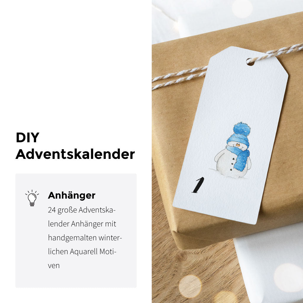 Rechteckige Weihnachtskalender Anhänger mit Lochung und handgemalten Motiven