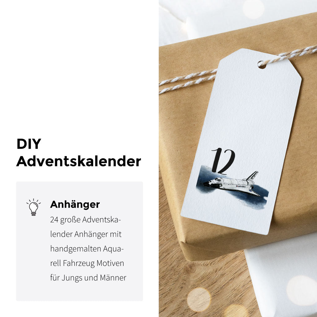 Rechteckige Weihnachtskalender Anhänger mit Lochung und handgemalten Motiven