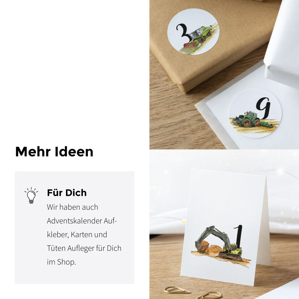 Weitere Adventskalender Sets mit Fahrzeug Motiven sind im Shop erhältlich: Aufkleber, Tüten Aufleger, Digitale Downloads