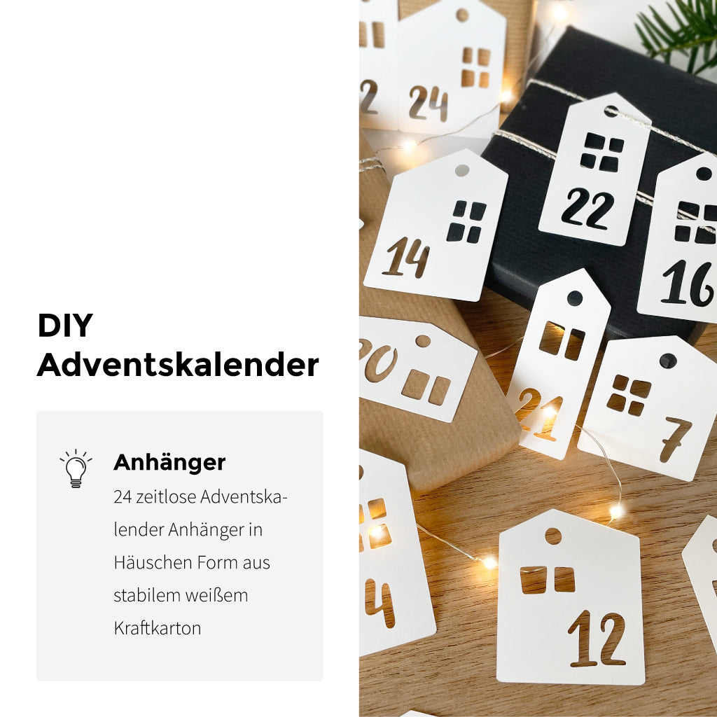 DIY Weihnachtskalender mit Häuser Anhängern basteln