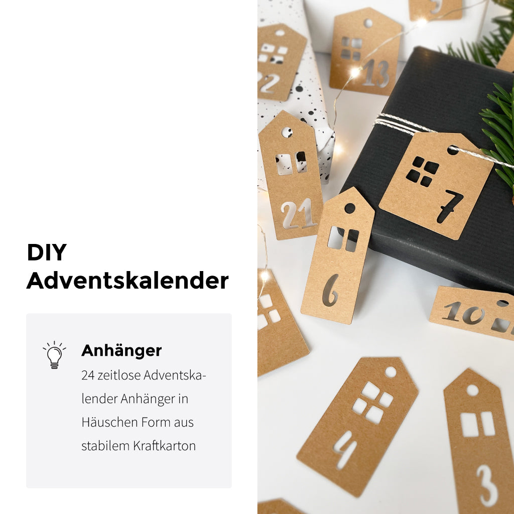 Geplottete Weihnachtskalender Zahlen in Häuschen Form mit ausgeschnittenen Zahlen und Fenstern