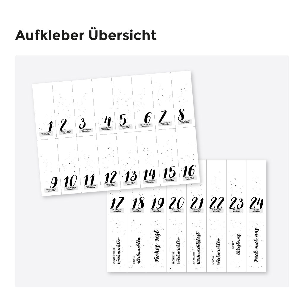 Übersicht aller im Lieferumfang enthaltenen Aufklebern
