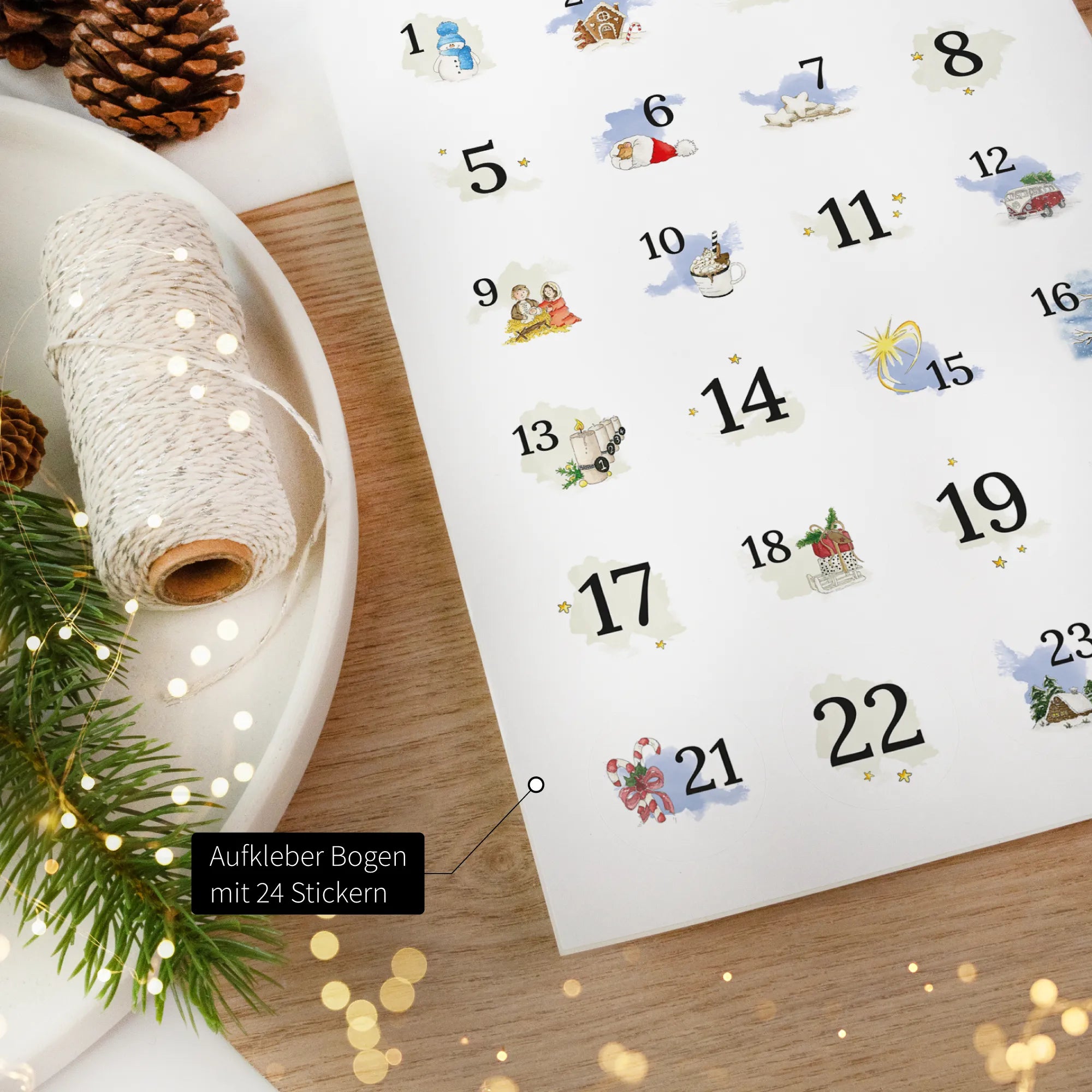 Adventskalender Aufkleber Set zum Basteln - Weihnachtsmotive
