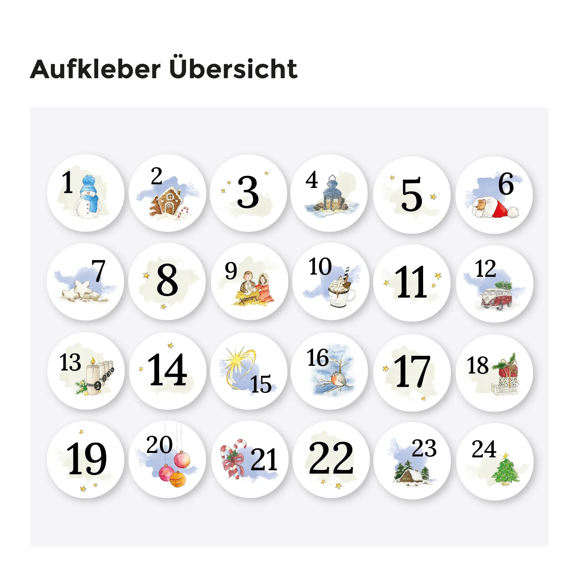 Adventskalender Aufkleber Set zum Basteln - Weihnachtsmotive