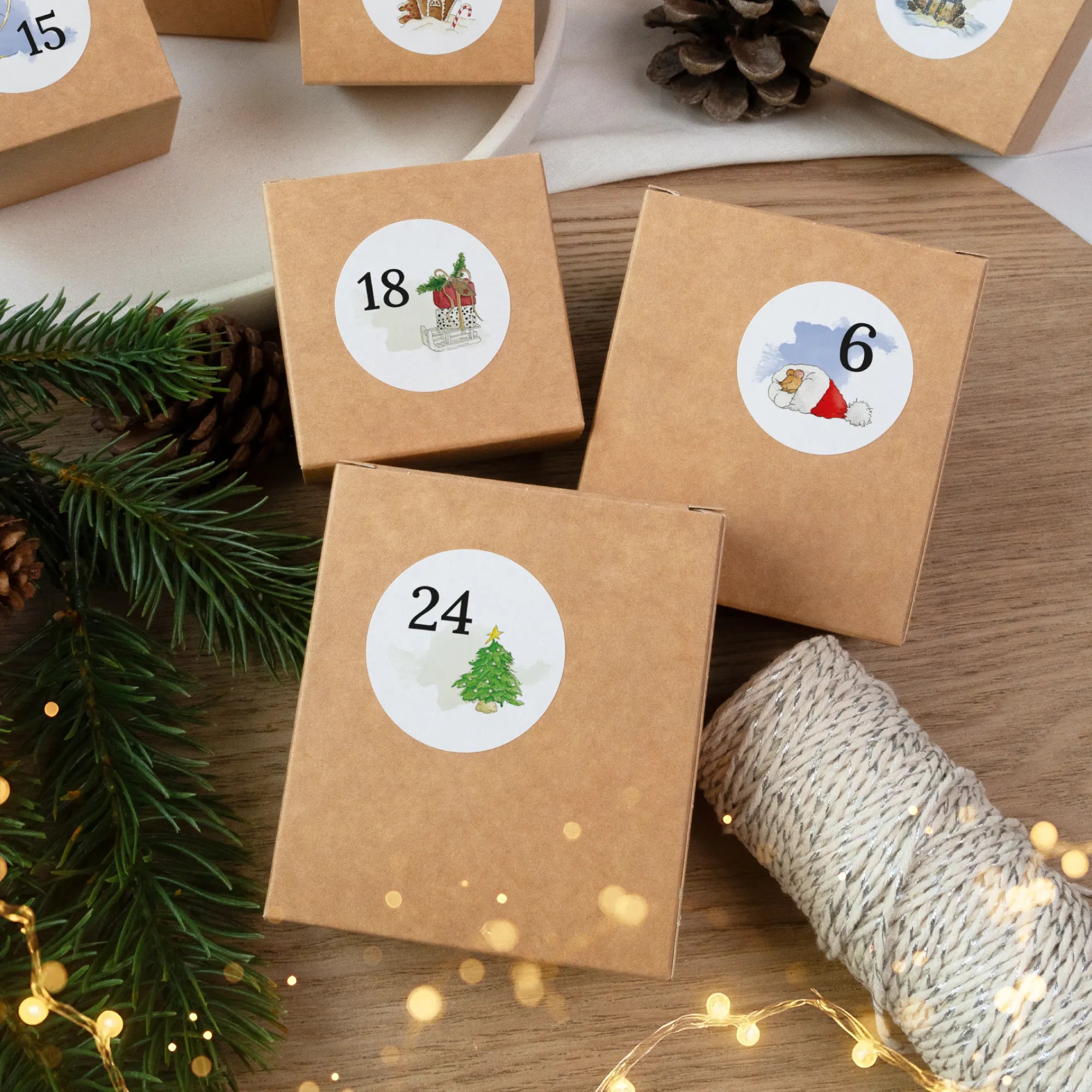 Adventskalender Aufkleber Set zum Basteln - Weihnachtsmotive