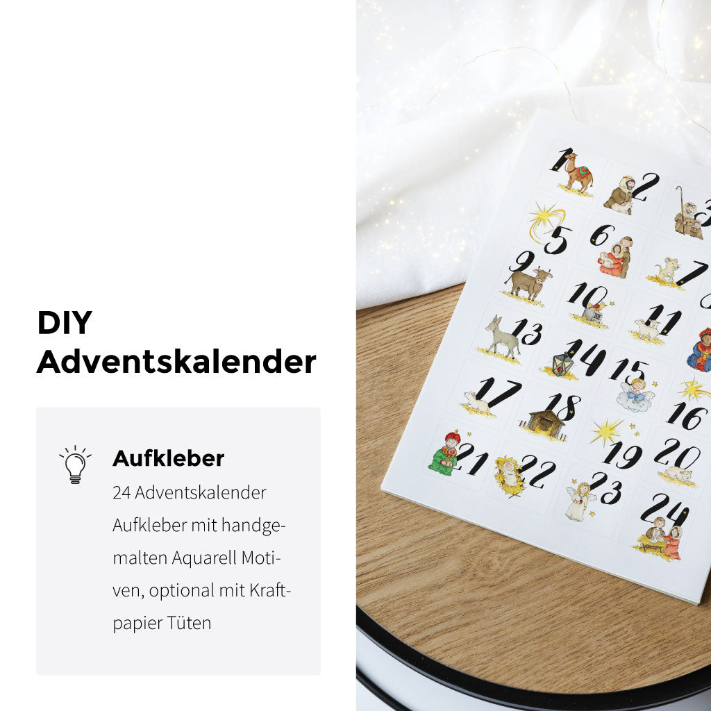 Handgemalte christliche Aquarell Motive für individuellen Adventskalender