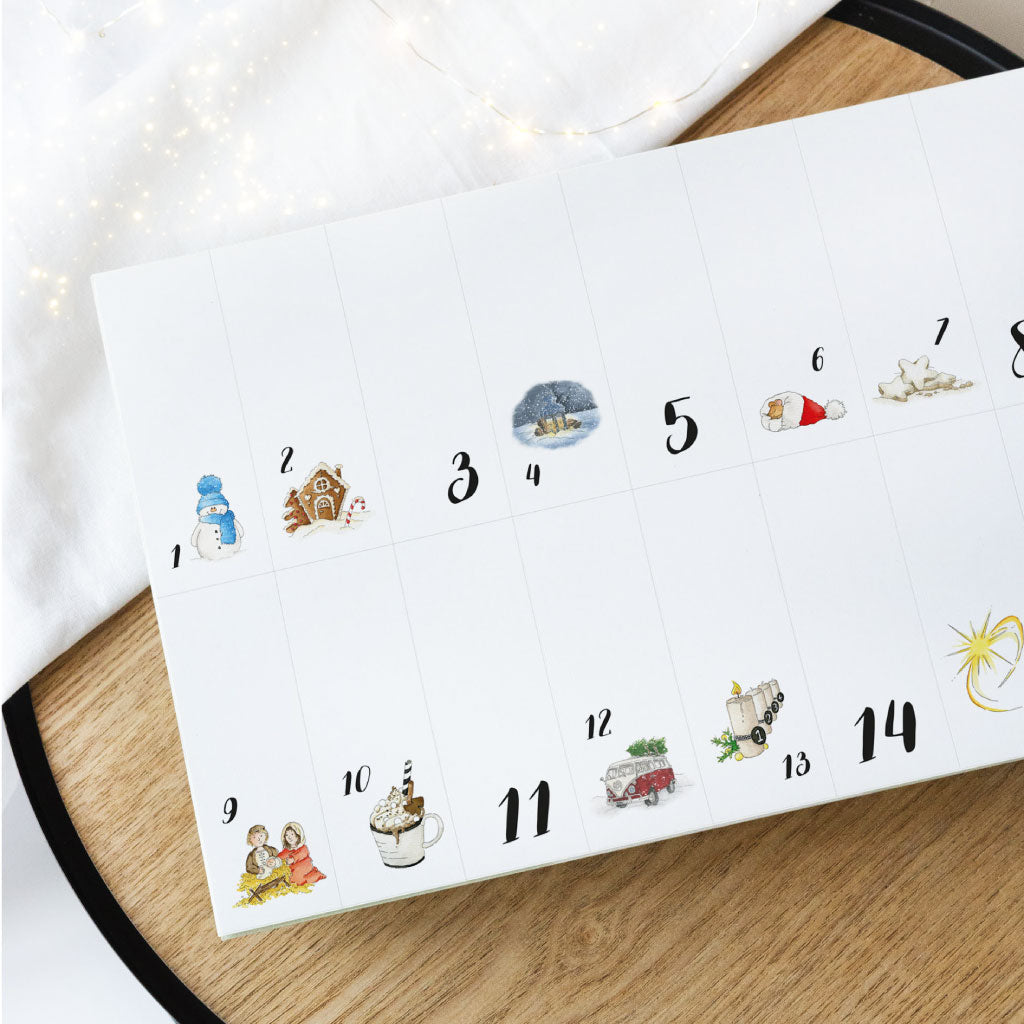 Lieferumfang zwei Aufkleber Bögen mit 24 Zahlen Aufklebern und 8 Geschenke Stickern