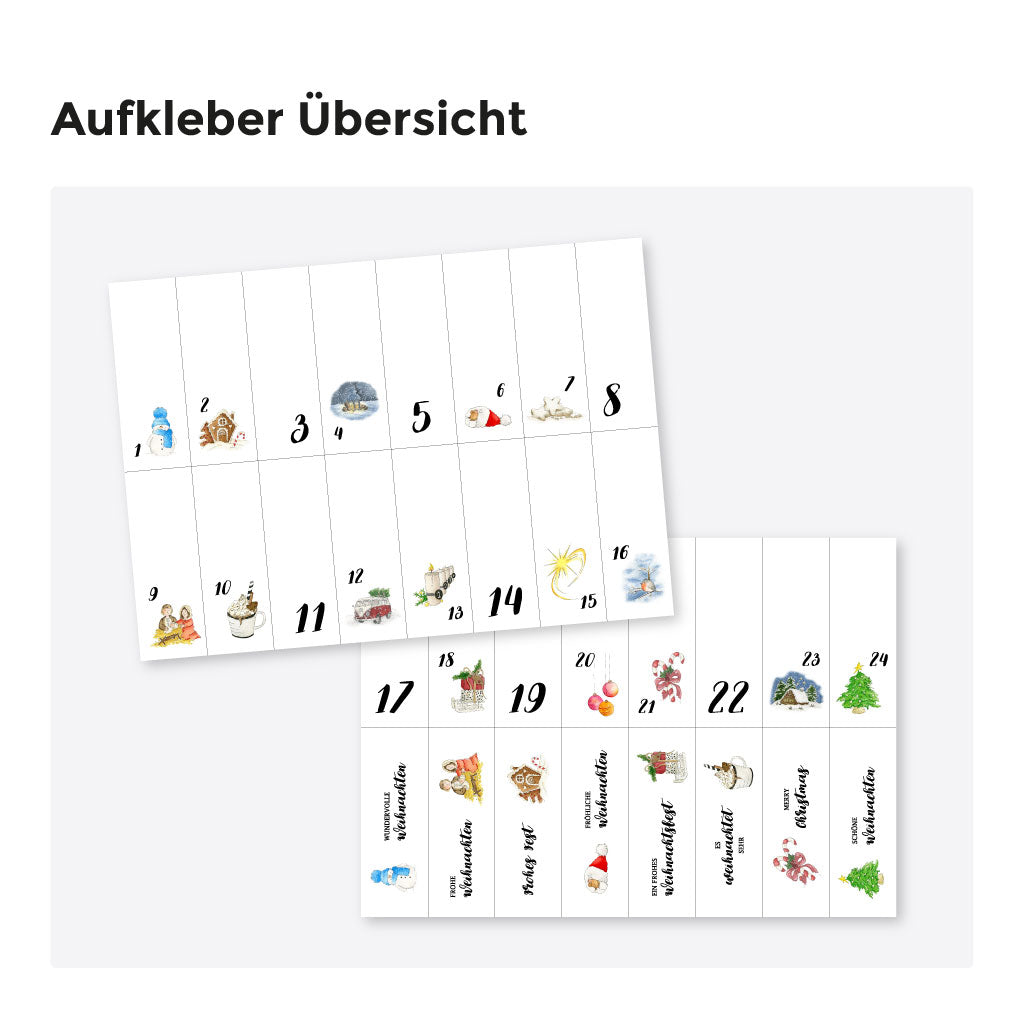 Übersicht aller im Lieferumfang enthaltenen Aufklebern