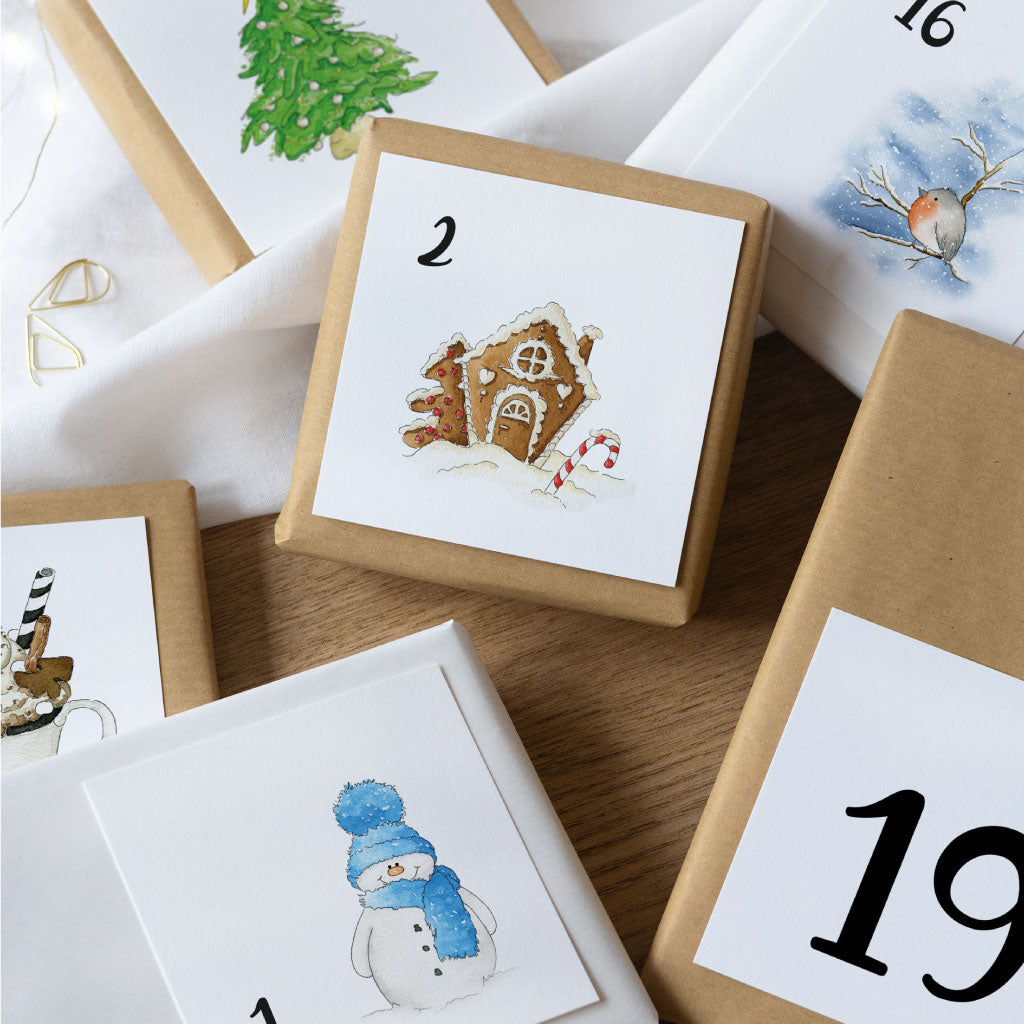 24 quadratische Adventskalender Zahlen Karten