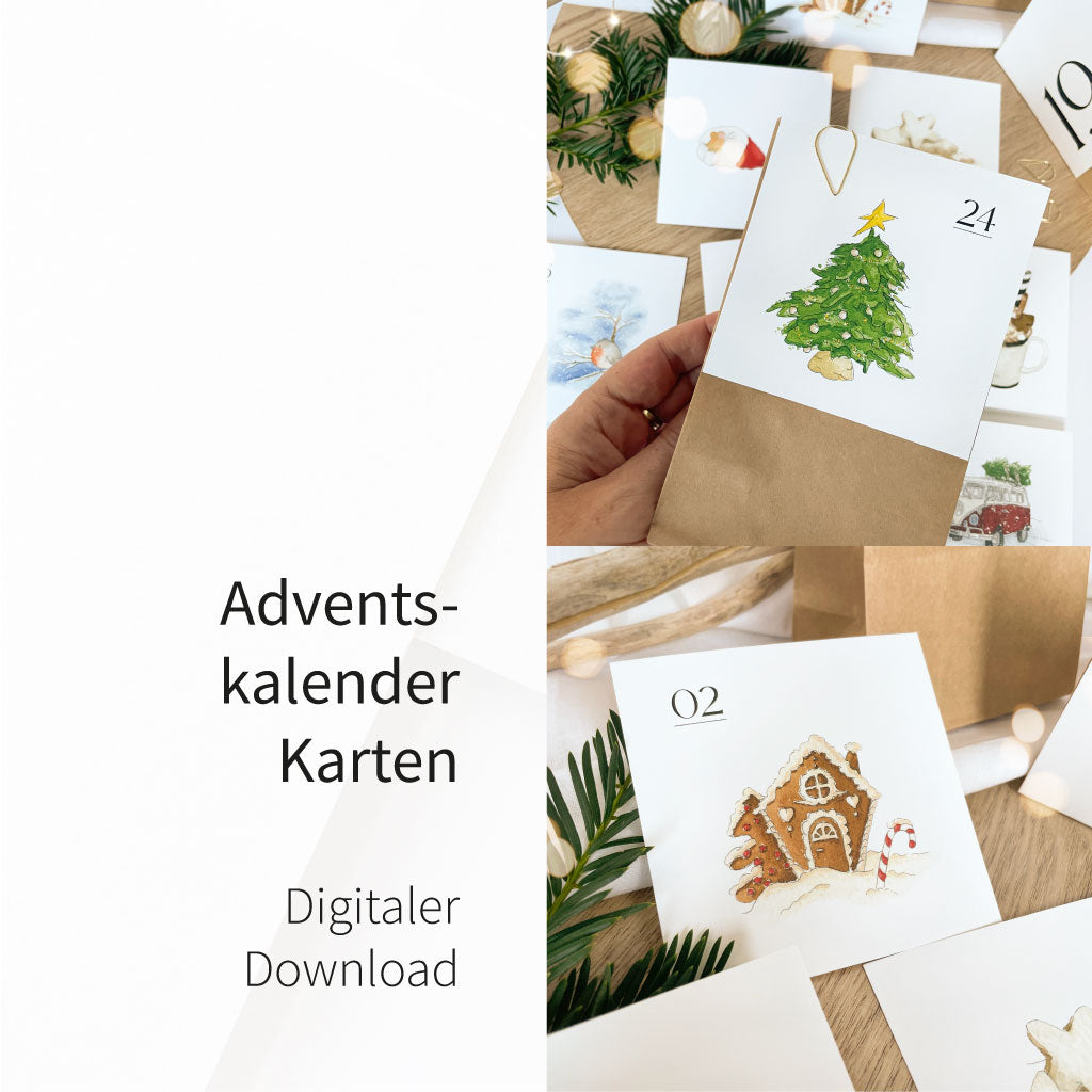 24 Weihnachtskalender Kärtchen zum Ausdrucken