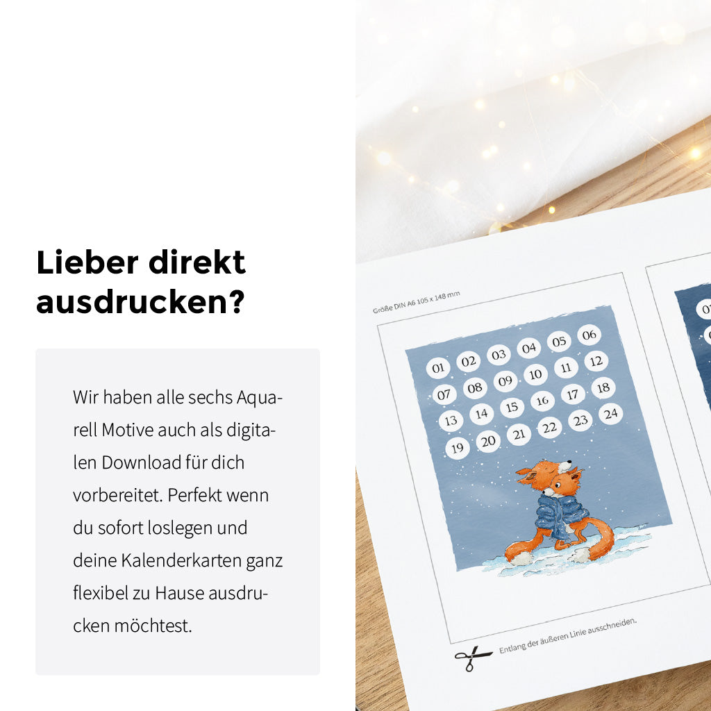 Die Mini Adventskalender Karten gibt es auch als digitale Datei zum direkten Ausdrucken.
