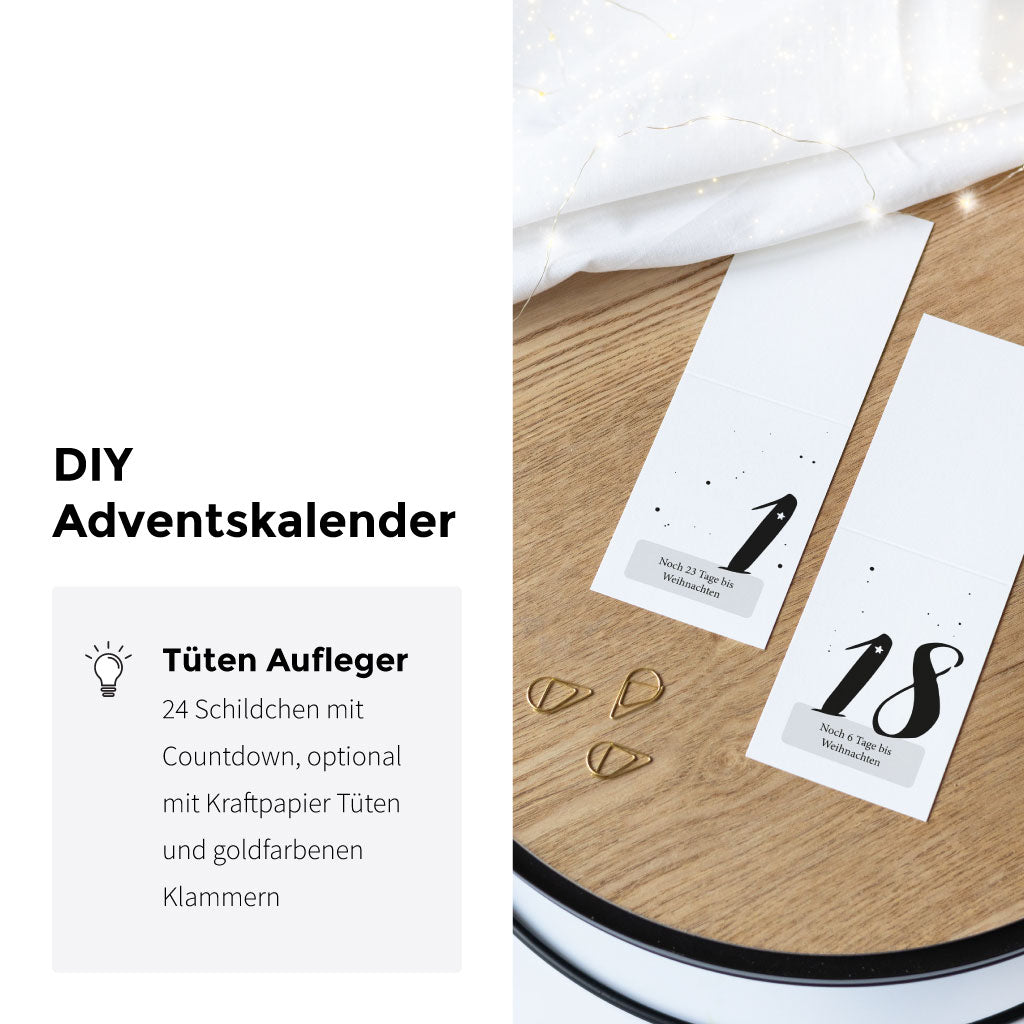 DIY Weihnachtskalender mit 24 Zahlen Schildern und Weihnachtscountdown