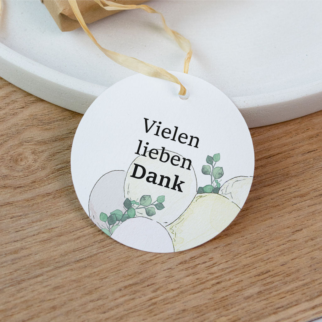 Runder Anhänger mit Luftballon Aquarell Motiv als liebevolles Detail für kleine Mitgebsel und Geschenke.