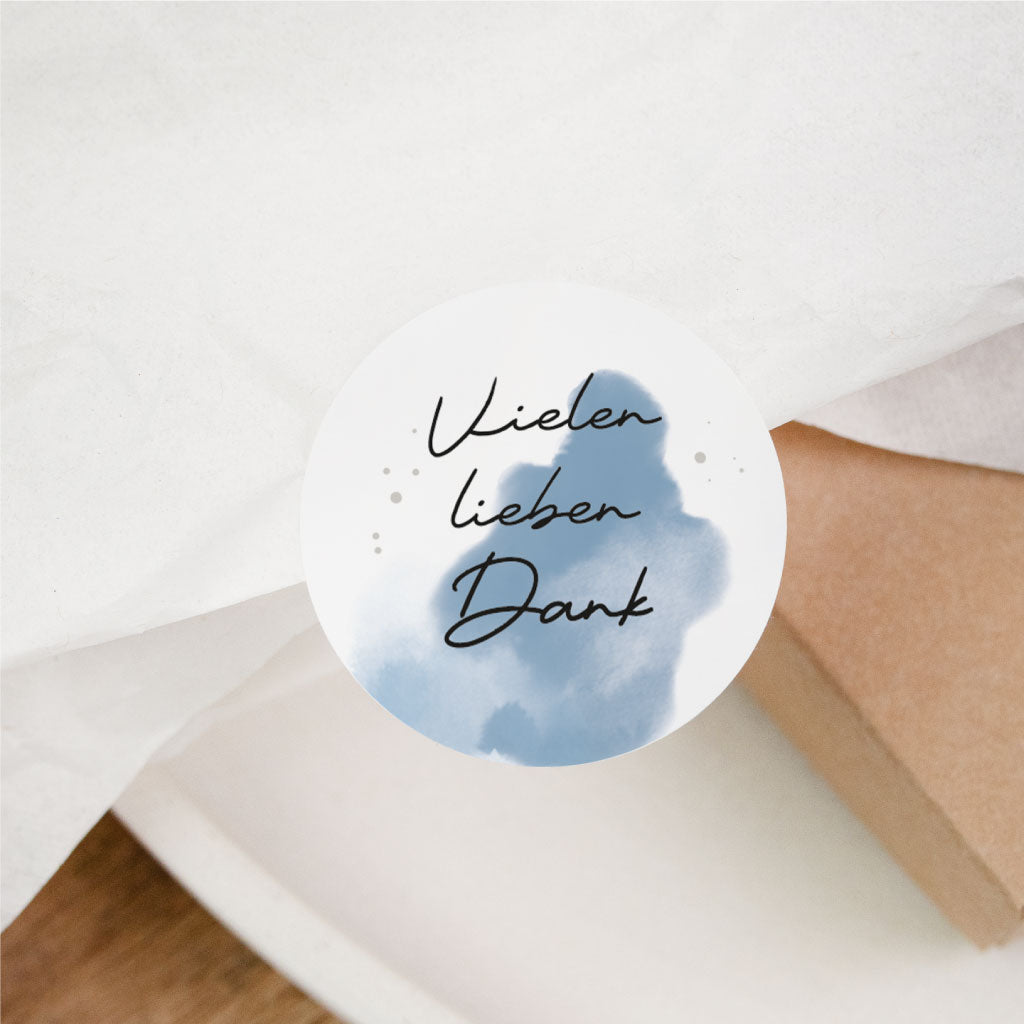 Runder Danke Aufkleber „Vielen lieben Dank“ auf Geschenkverpackung – Sticker für Gastgeschenke bei Hochzeit, Taufe oder Geburtstag