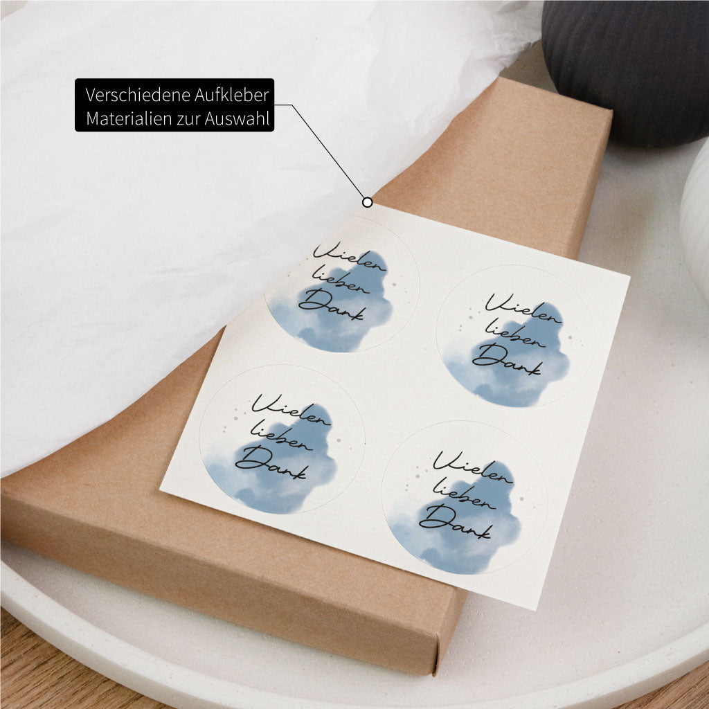 Runde Vielen lieben Dank Sticker auf Verpackung – Aufkleber für Gastgeschenke mit verschiedenen Materialoptionen