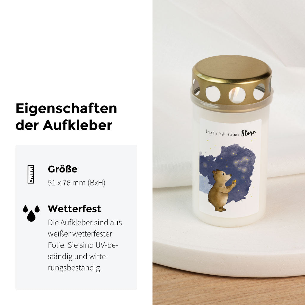 Handgemaltes Aquarell Motiv mit Bär und Sternenhimmel auf wetterfestem Folienaufkleber