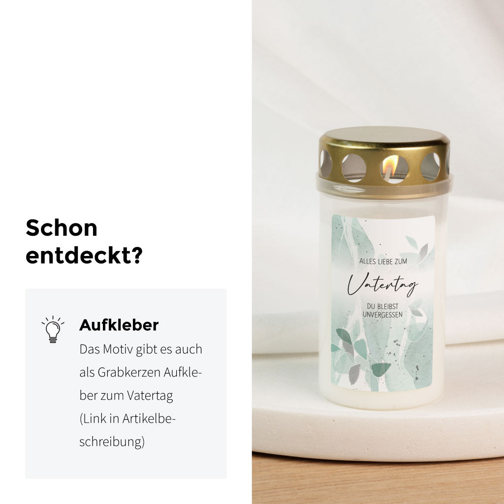 Das Motiv gibt es auch als Grabkerzen Aufkleber zum Vatertag