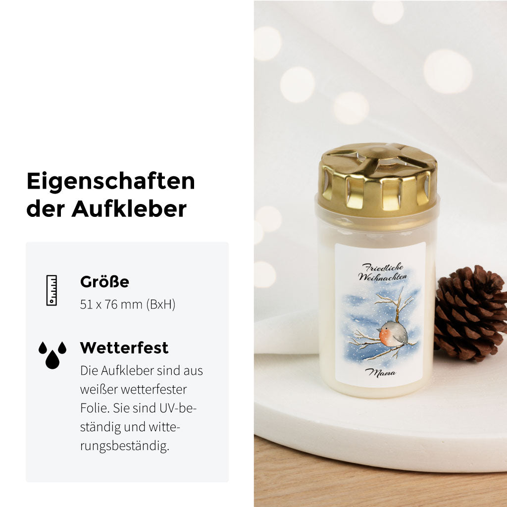 Wetterfeste Aufkleber für Friedhofskerzen