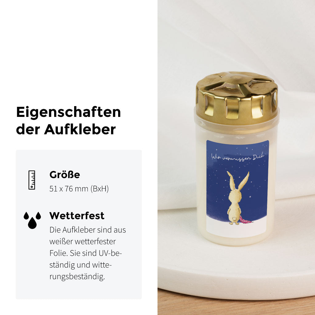 Wetterfester Folienaufkleber zum Aufkleben auf Friedhofskerze