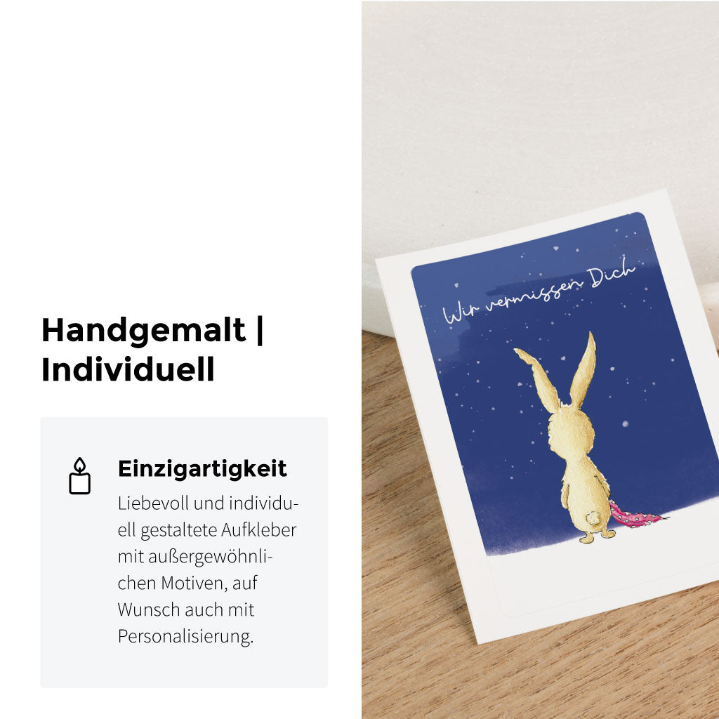 Sticker im Set zu 1, 4 oder 10 Stück, handgemaltes Hasen Motiv
