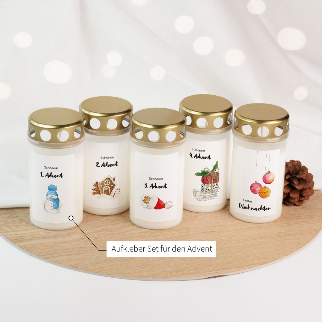 5-teiliges Aufkleber Set für Grabkerzen für den Advent und Weihnachten