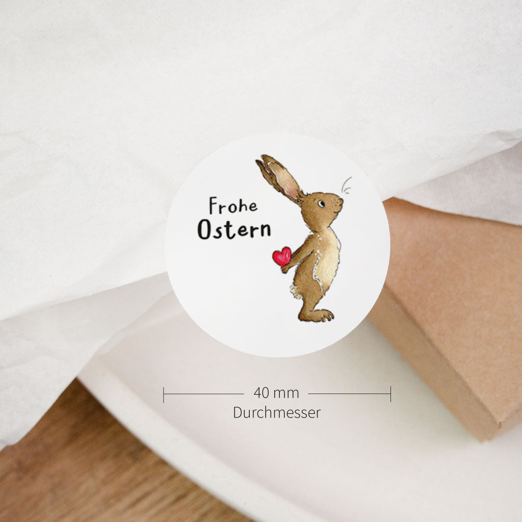 Runder „Frohe Ostern“ Aufkleber mit handgemaltem Aquarell-Osterhase, 40 mm Sticker für Ostergeschenk Verpackung und Dekoration