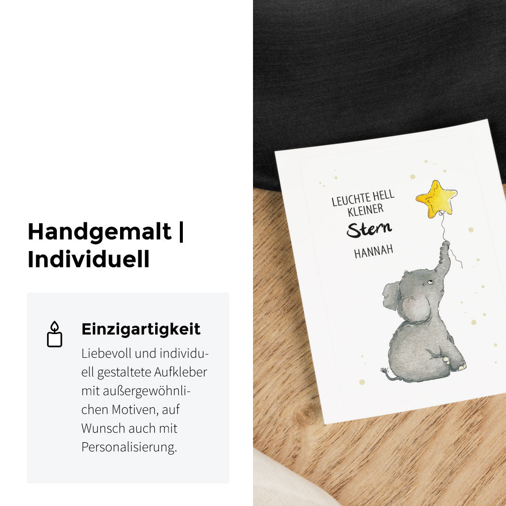 Handgemaltes Aquarell Motiv mit kleinem Elefant und Luftballon