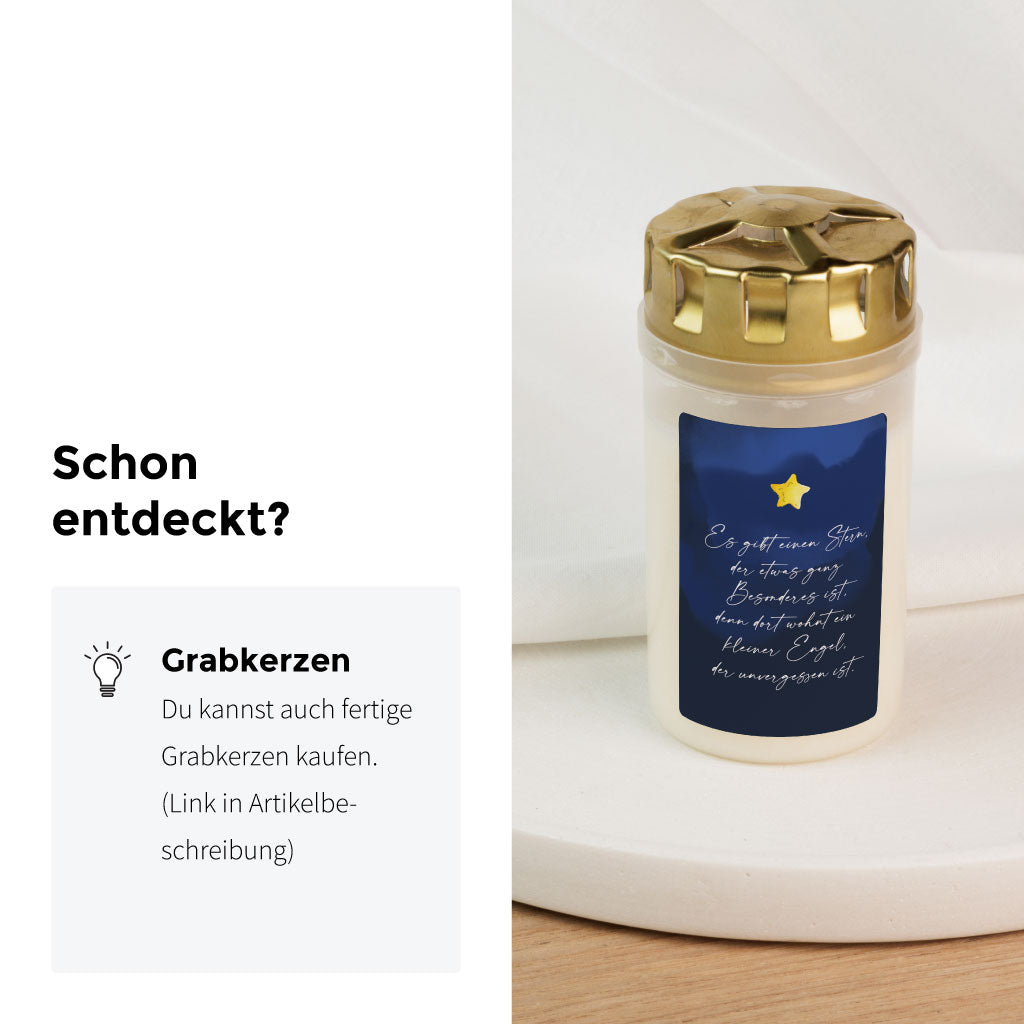 Das Design ist auch als Grabkerze erhältlich
