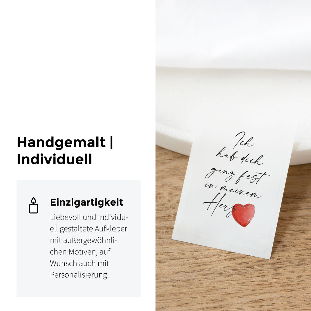 Transparenter Aufkleber mit handgemaltem Aquarell-Herz und persönlichem Trauerspruch – individuell gestaltbar, ideal zum Muttertag, Geburtstag oder als Andenken.