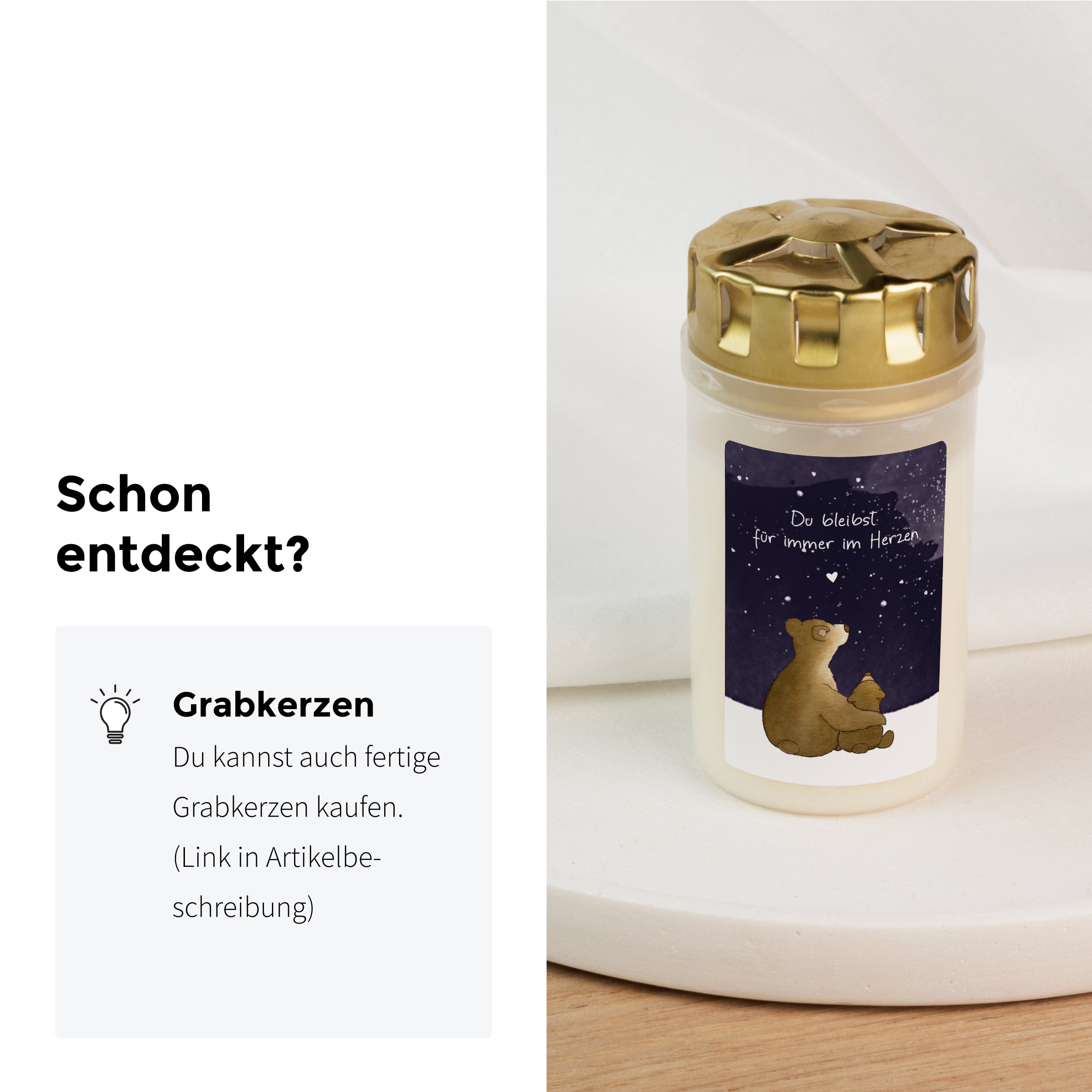 Es gibt auch komplett fertige Grablichter mit aufgezogenen Stickern im Shop