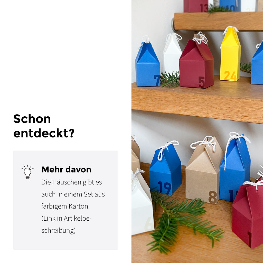 Kreatives DIY Set für Adventskalender Häuschen – jetzt auch in buntem Karton erhältlich, perfekt zum Basteln mit Kindern.