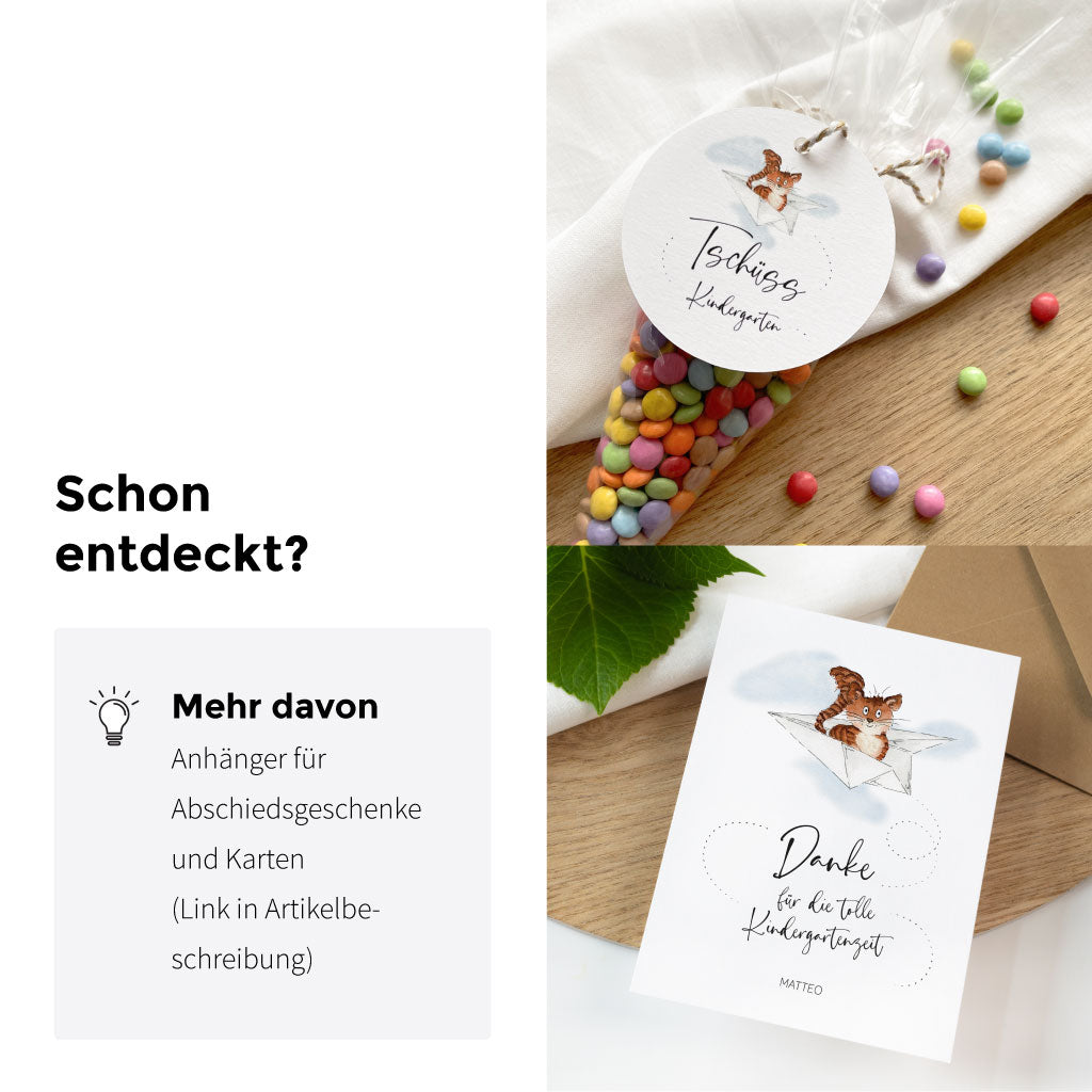 Die folgenden Produkte passen perfekt zu diesem Artikel: Abschiedskarte und Anhänger mit Spitztüten