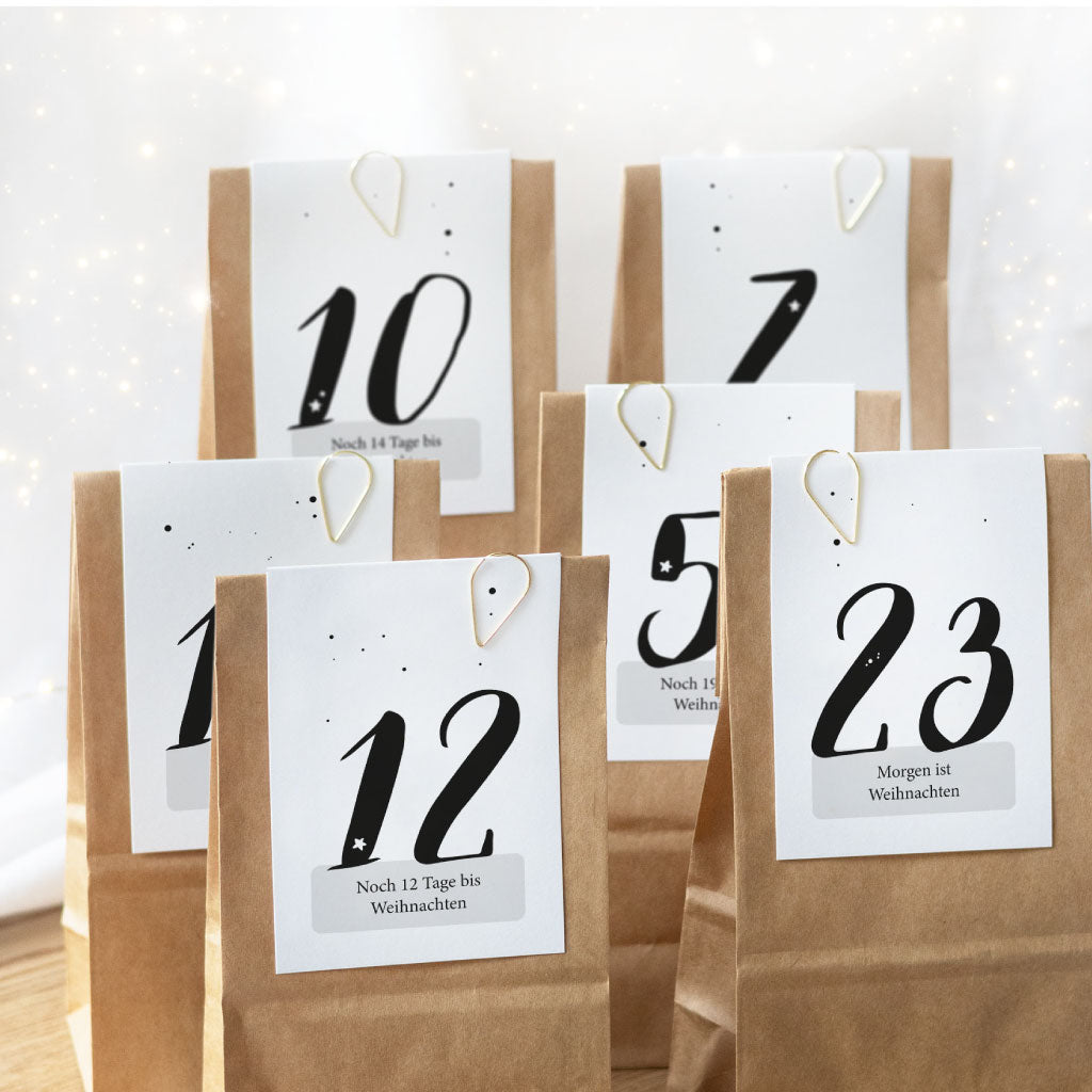 Download Adventskalender Zahlen in Streifen Form mit Countdown bis Weihnachten