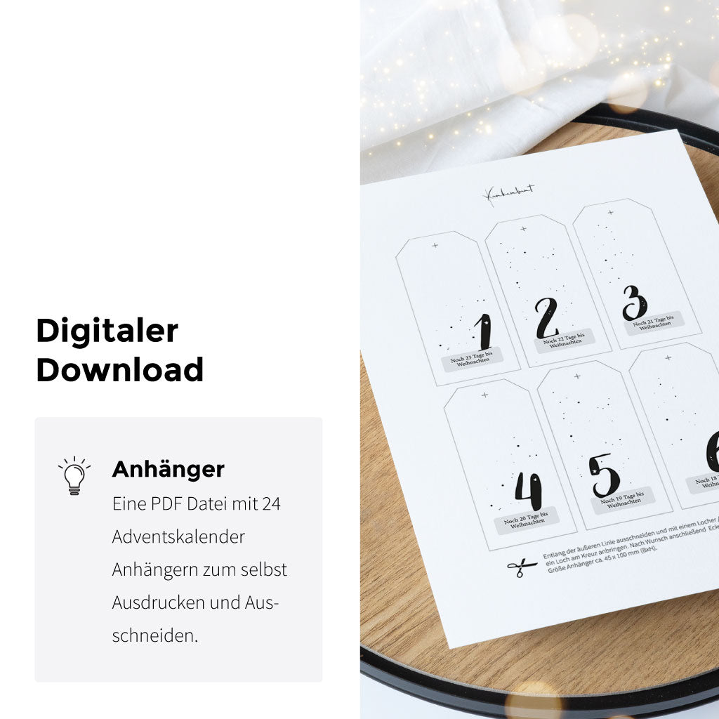Rechteckige Weihnachtskalender Anhänger mit Lochung zum selbst Ausschneiden