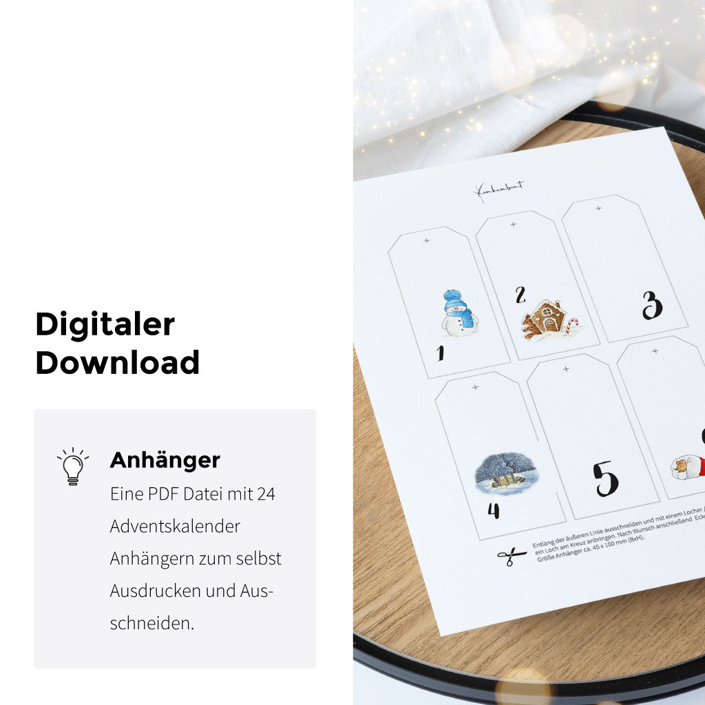 Rechteckige Weihnachtskalender Anhänger mit Lochung zum selbst Ausschneiden und Ausdrucken