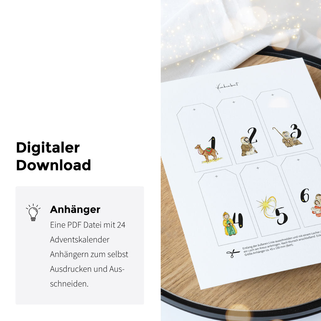Rechteckige Weihnachtskalender Anhänger mit Lochung zum selbst Ausschneiden und Ausdrucken