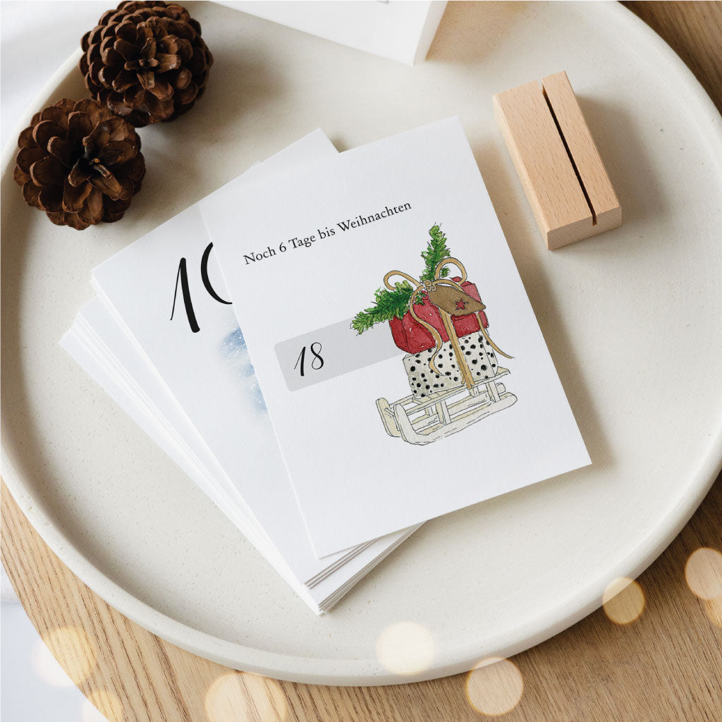 Download digitale PDF Datei mit Adventskalender Karten mit Aquarell Bildern