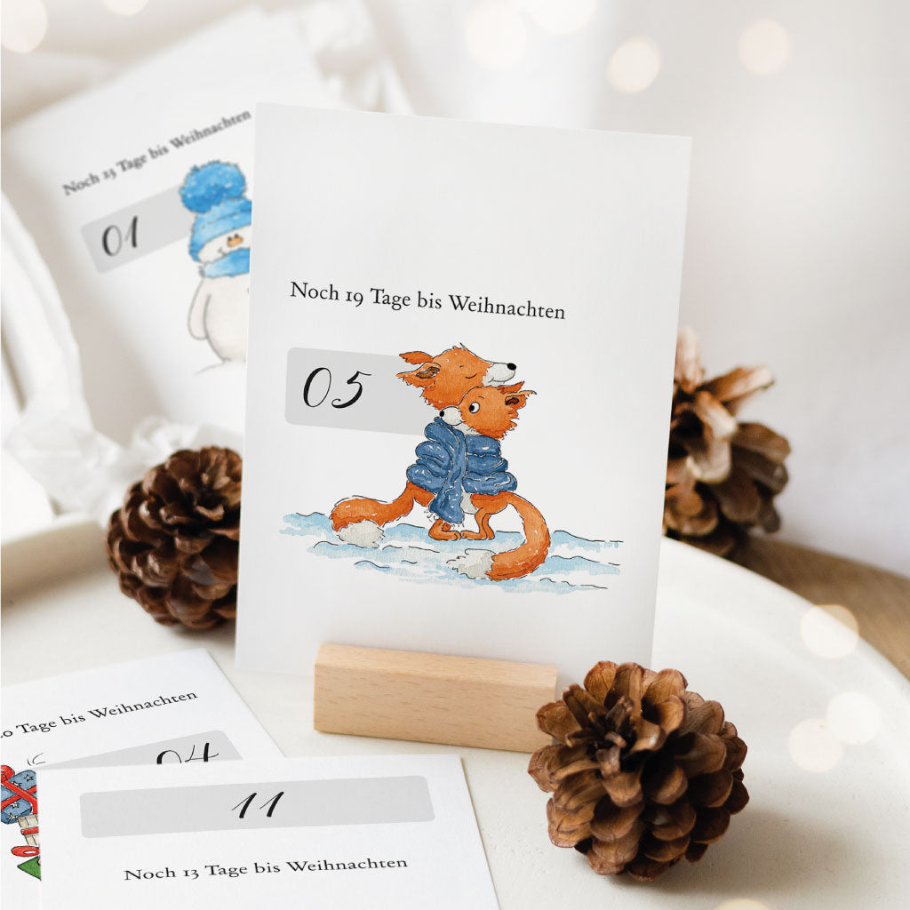 Adventskalender Countdown Karte mit kuschelnden Vögeln