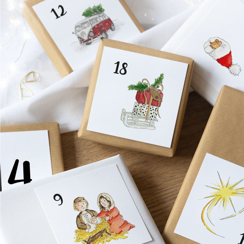 Quadratische Zahlen Karten mit Weihnachtsmotiven als digitale Datei