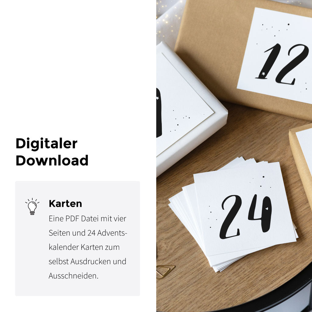 24 Weihnachtskalender Kärtchen zum Ausdrucken