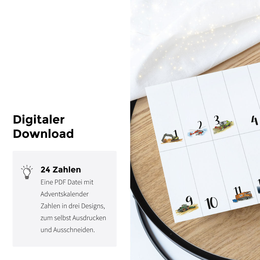 24 Adventskalender Zahlen und 8 Geschenke Aufkleber Vorlagen im Set