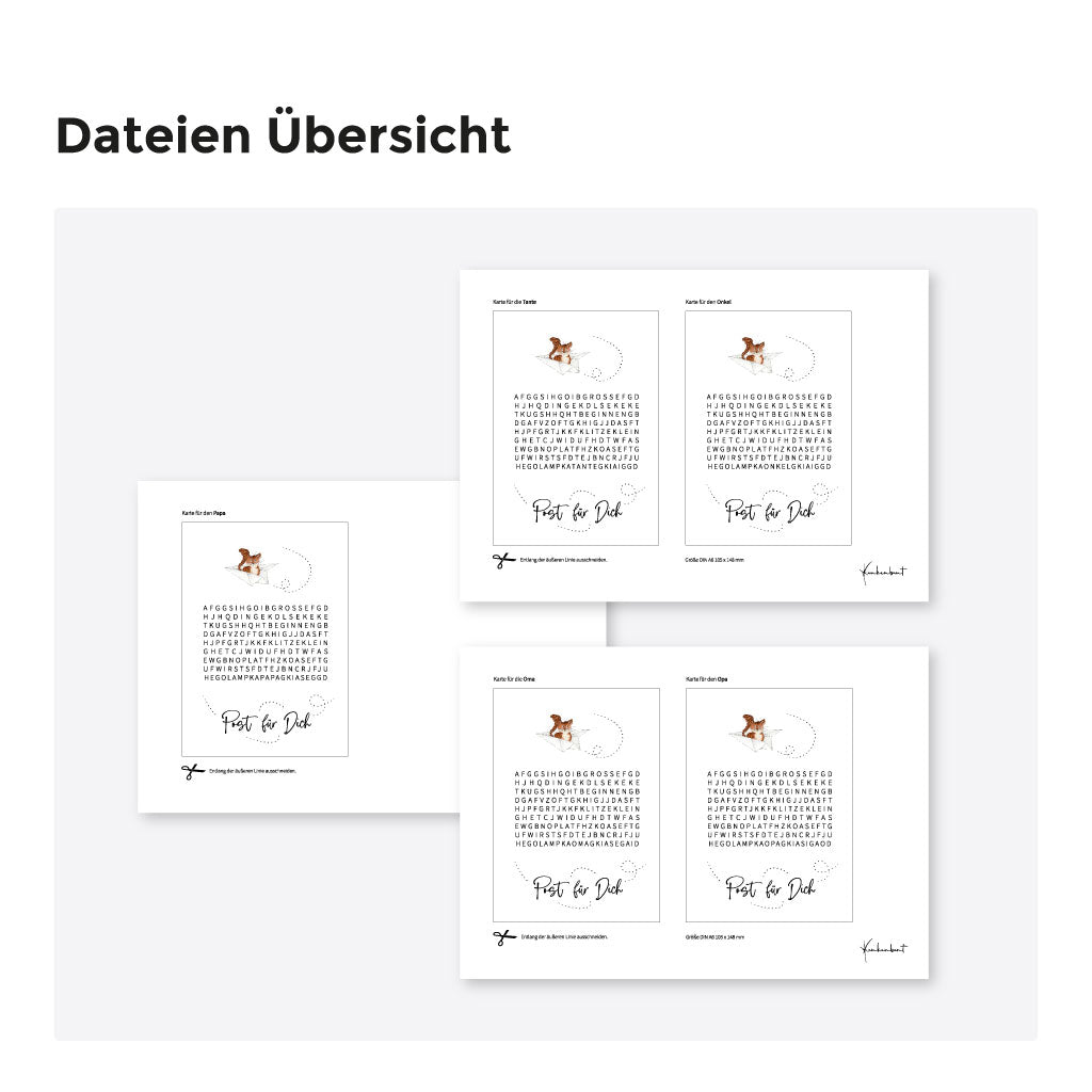 Drei Seiten mit 5 Kartenvorlagen zum selbst Ausdrucken