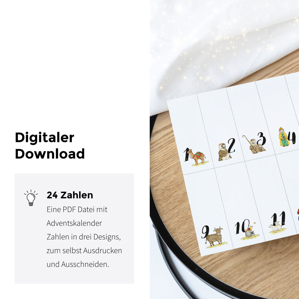 24 Adventskalender Zahlen und 8 Geschenke Aufkleber Vorlagen im Set
