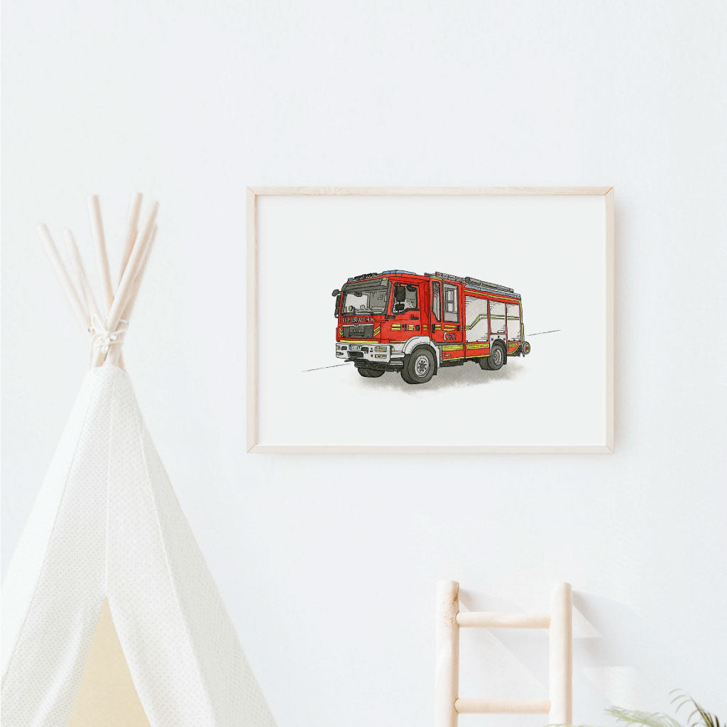 Feuerwehr Poster an Kinderzimmer Wand