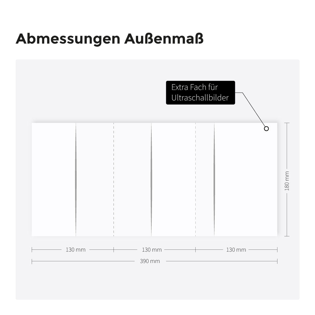 Abmessungen der Weich-PVC Hülle mit extra Fach für Ultraschallbilder