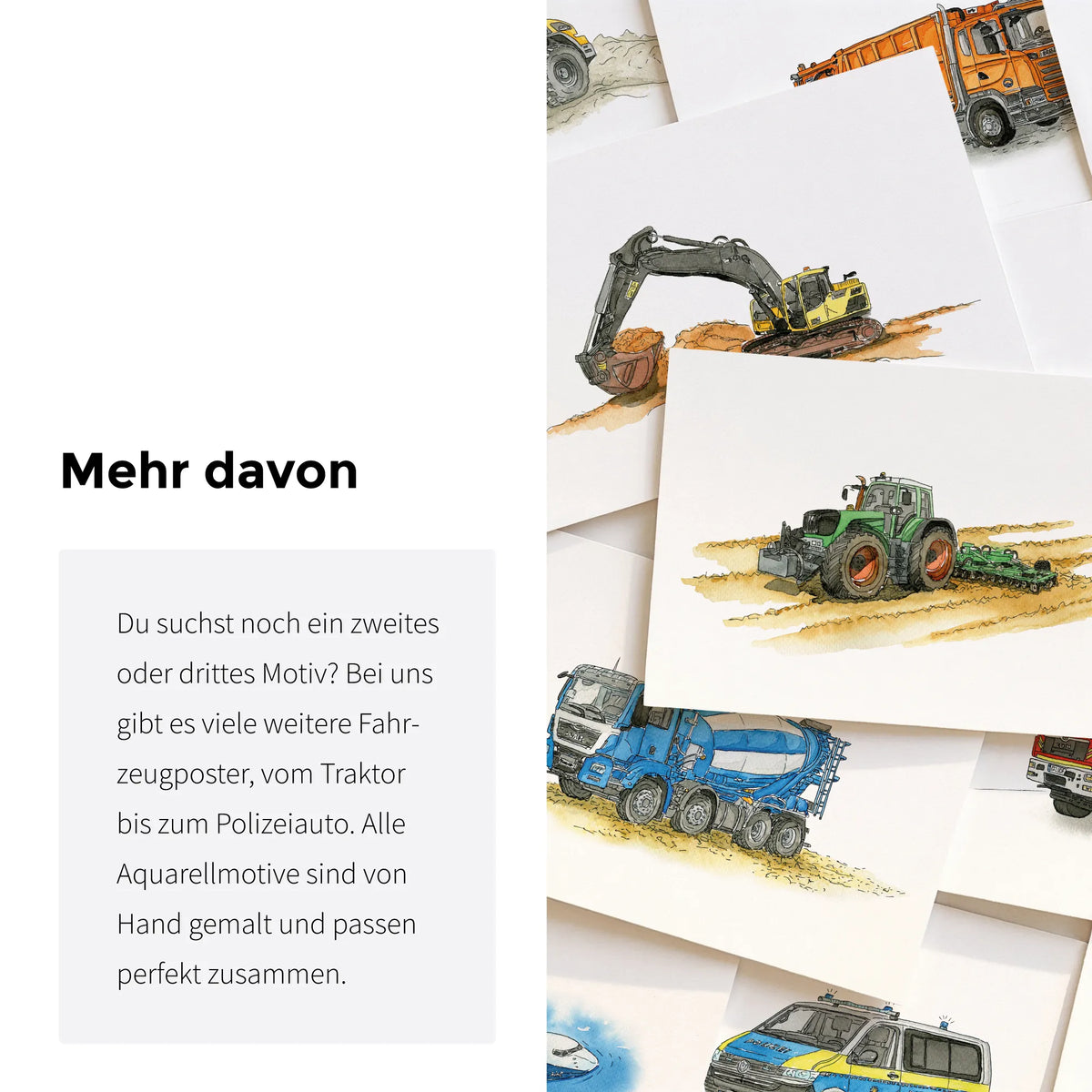 Viele weitere passende Poster Motive aus den Bereichen Baustelle, Bauernhof, Einsatzfahrzeuge, etc. im Shop.