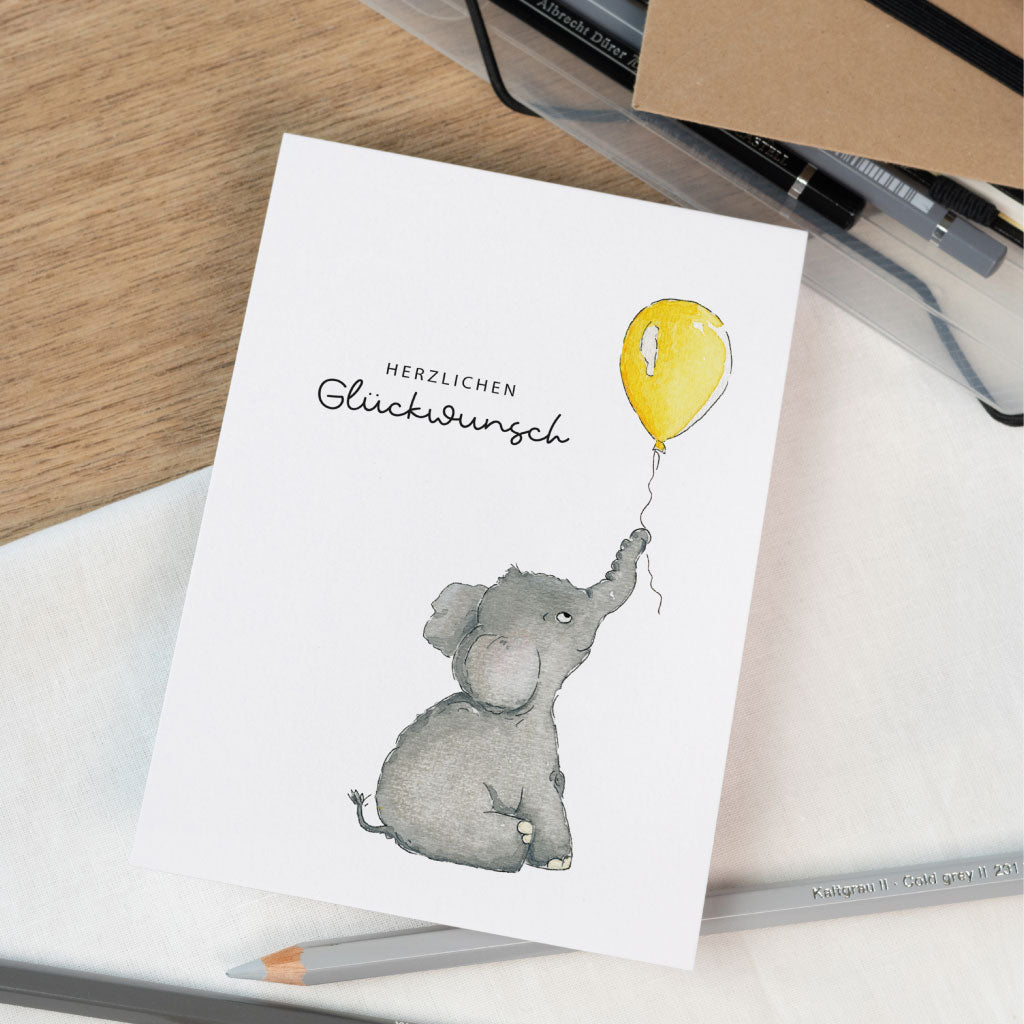 Motiv mit Elefant und Geburtstagsballon